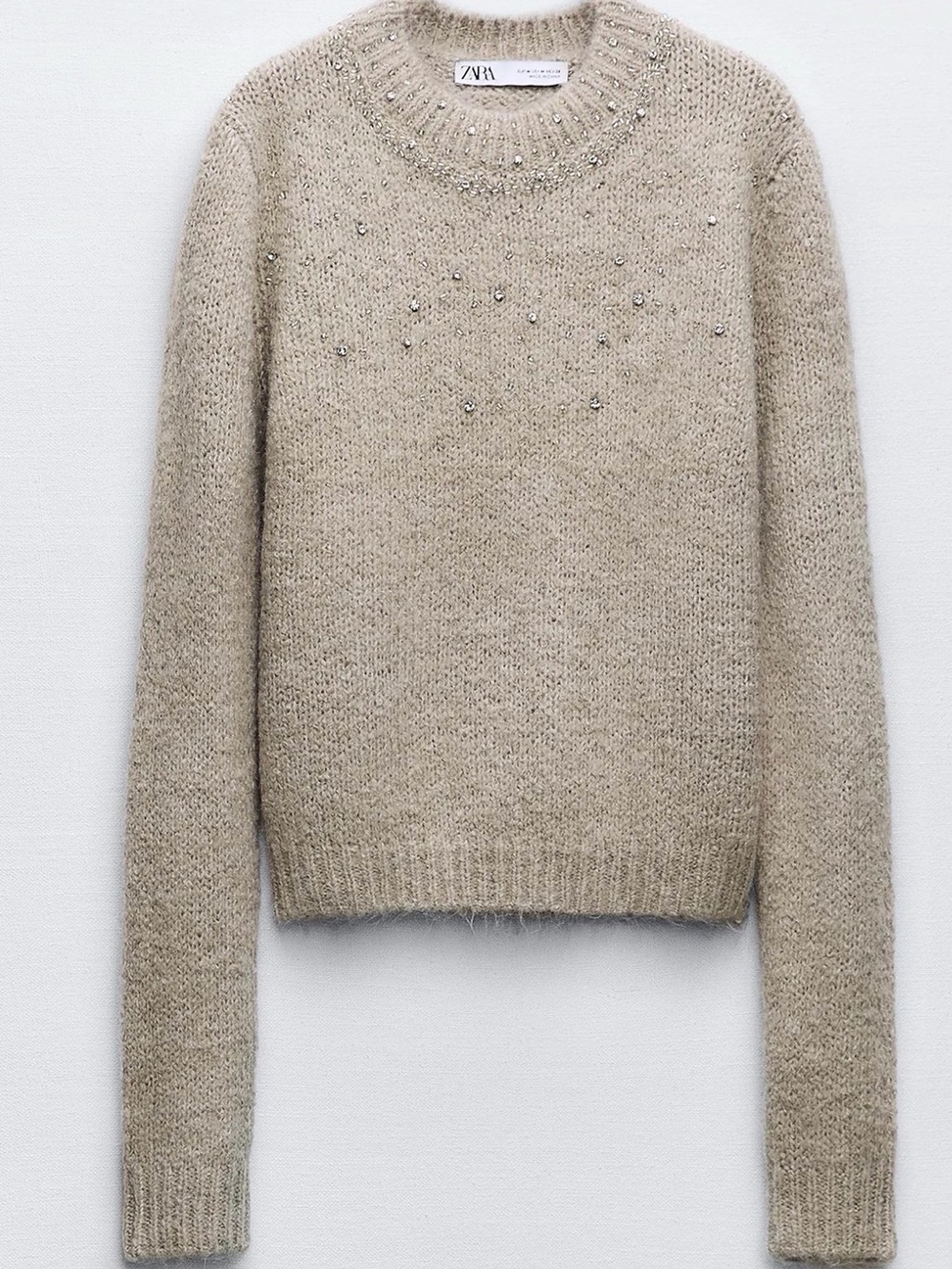 Zara Women’s Beige Jewel Beaded Knit Sweater M
